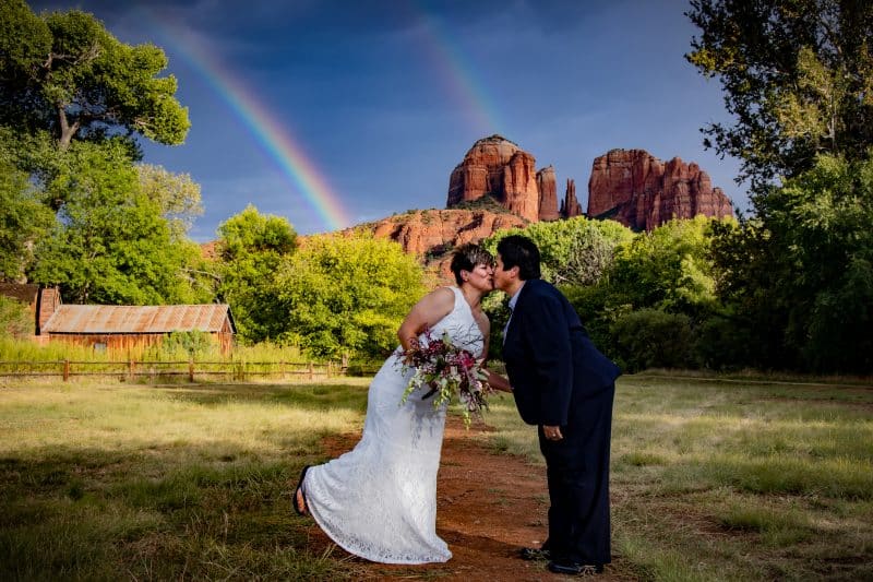 Double rainbow at Crescent Moon Ranch wedding