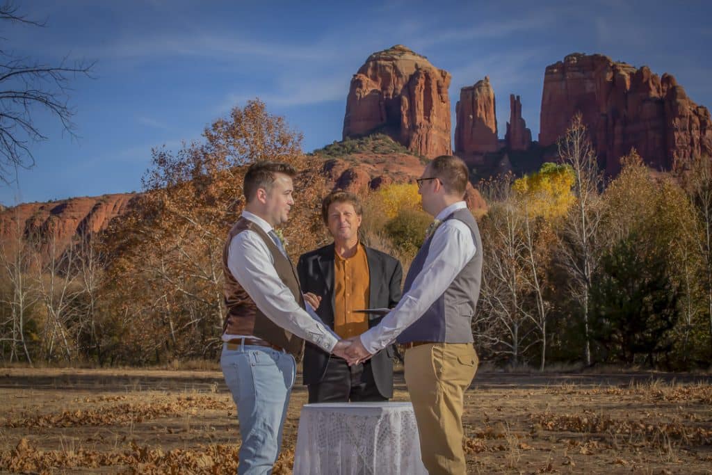 Same-sex wedding in the red rocks